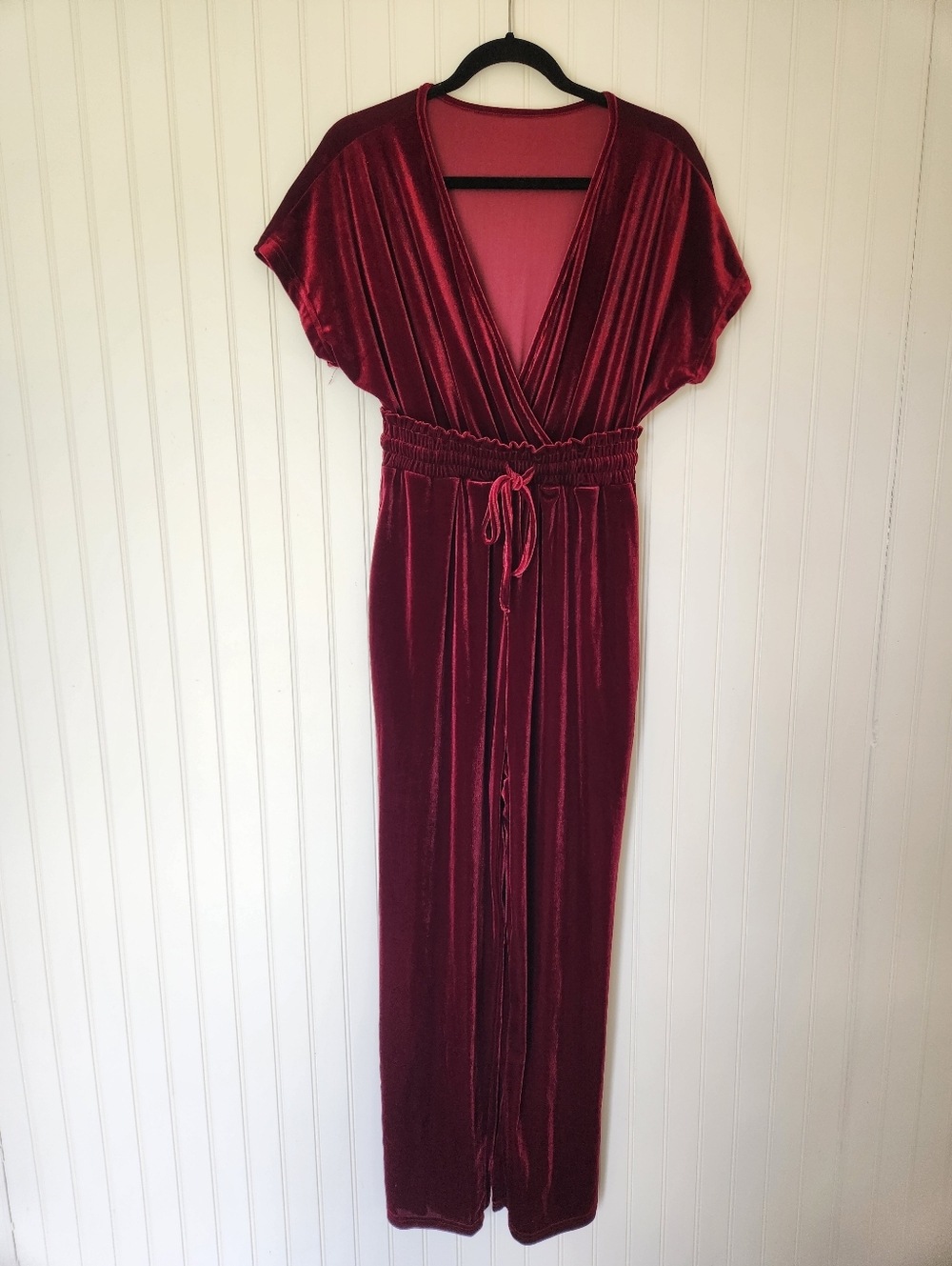 Red Velvet Faux Wrap Wide Leg Festive Holiday Jumpsuit Small